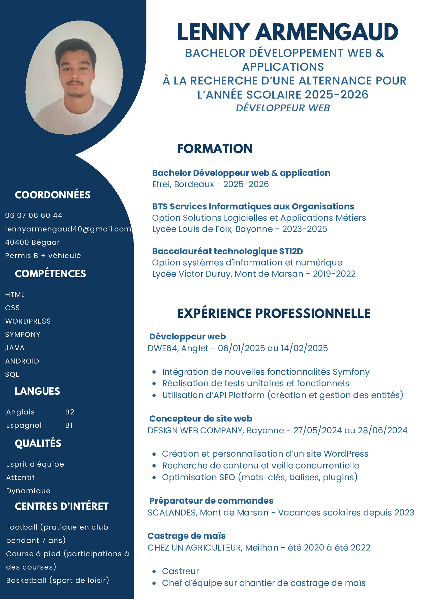 Curriculum Vitae de Lenny Armengaud
